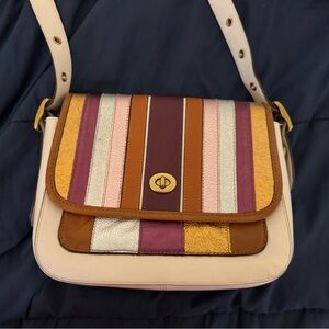 Coach Striped Crossbody Bag with Gold and Silver Accents